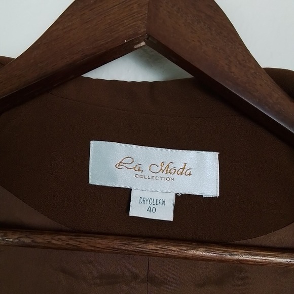 La Moda Womens Blazer 10 Brown Embroider Button Front Single Breast Notch Lapel - Picture 12 of 13